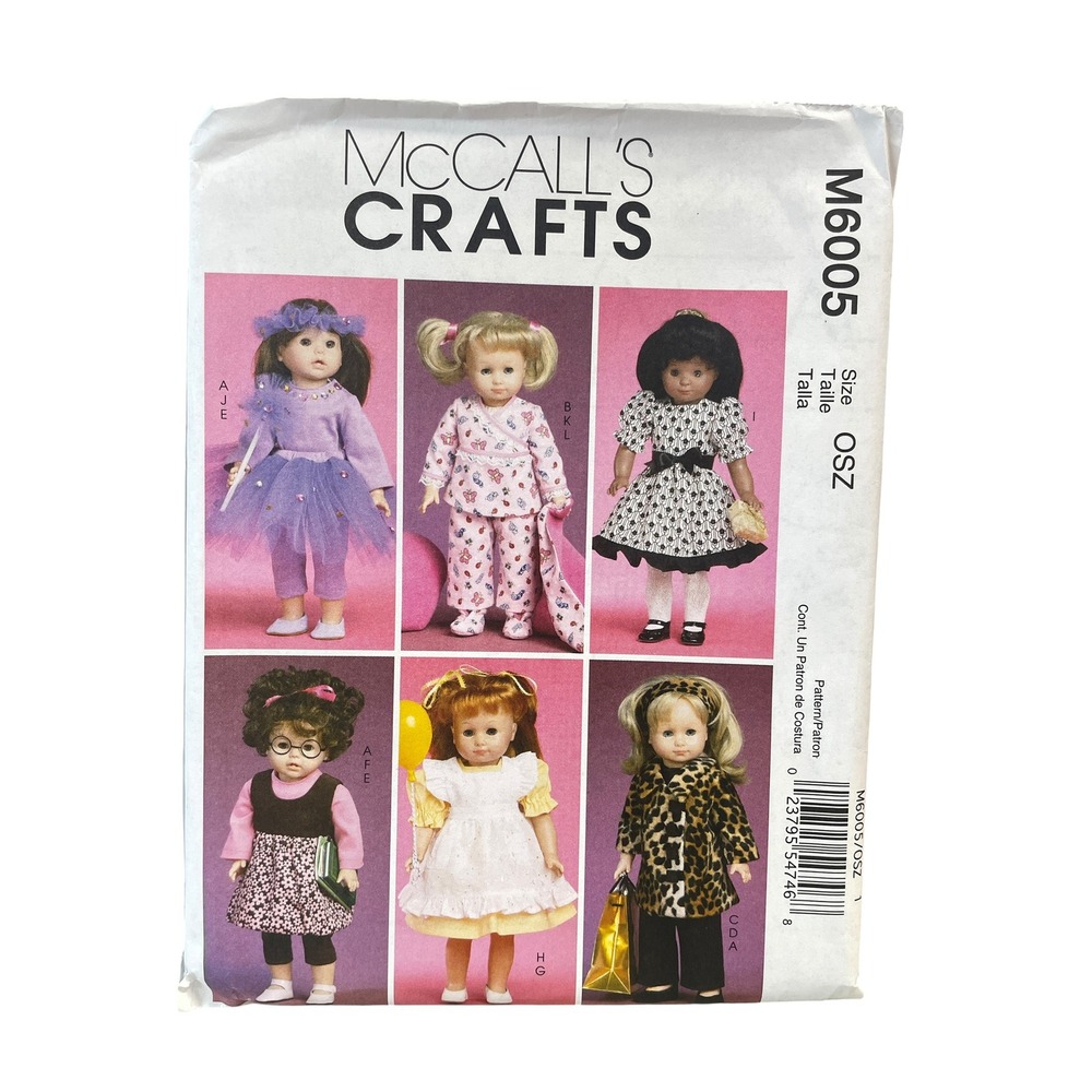 McCall's M6005 Doll Clothes Sewing Pattern 18 Inch Multi‎ Outfit Pajamas Dress